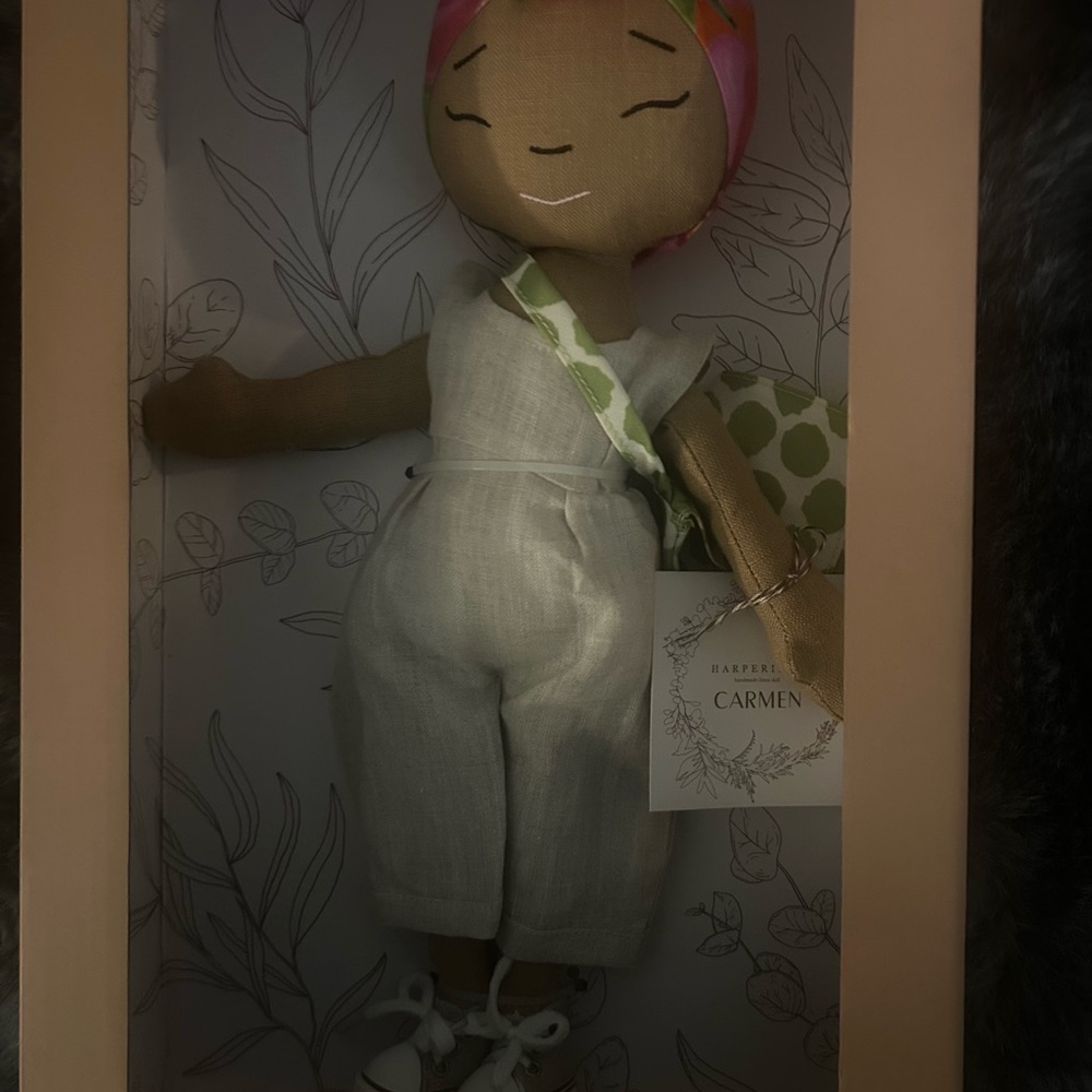 14” Handmade HarperIman Cloth Doll with Linen Jumpsuit
